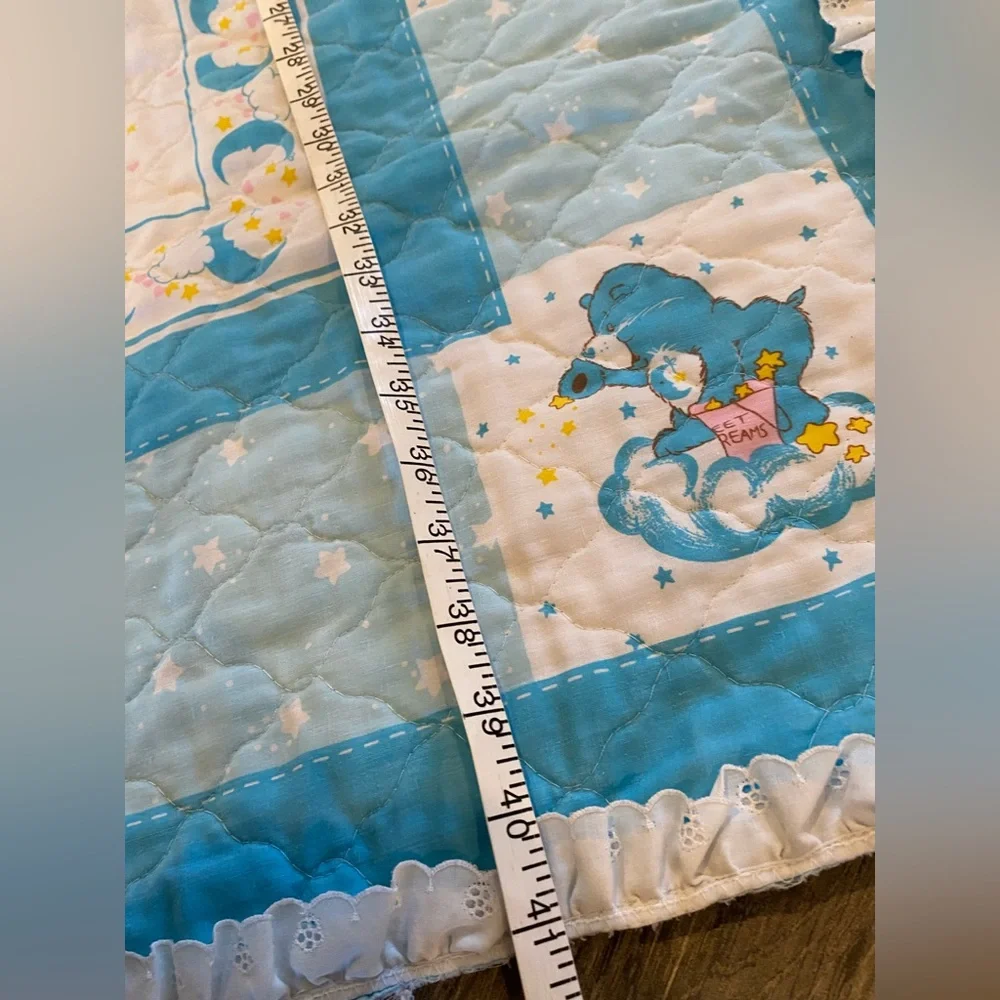 VTG 80s CARE BEARS Nursery Crib Quilt Toddler Blanket